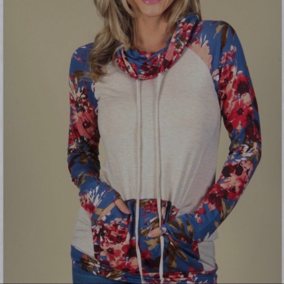 Brand New Blue Oatmeal Floral Cowl Neck Shirt Top - Picture 4 of 4